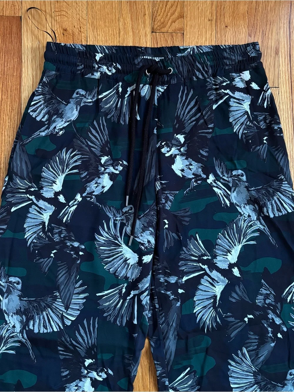 Markus Lupfer Black Joggers with Green and White Bird Print